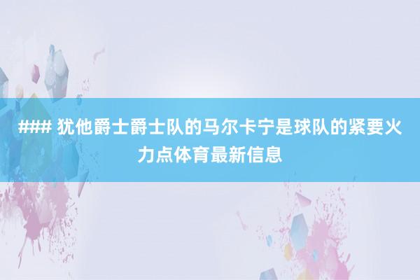 ### 犹他爵士爵士队的马尔卡宁是球队的紧要火力点体育最新信息